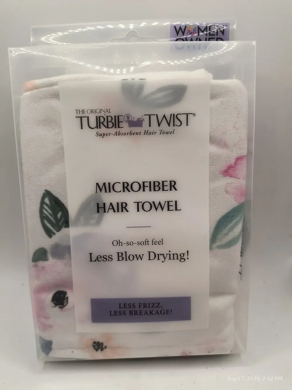 Turbie Twist Original Microfiber Hair Towel White Flowers Twist & Loop Soft Feel
